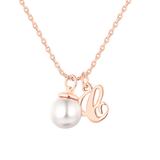 Limoges Jewelry Women's Necklaces Rose - Simulated Pearl & 14k Rose Gold-Plated Personalized Initial Pendant Necklace