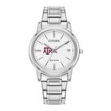 Women's Citizen Watch Silver Texas A&M Aggies Eco-Drive White Dial Stainless Steel