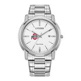 Men's Citizen Watch Silver Ohio State Buckeyes Eco-Drive White Dial Stainless Steel