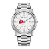 Men's Citizen Watch Silver Wisconsin Badgers Eco-Drive White Dial Stainless Steel