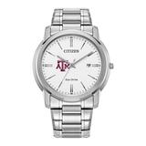 Men's Citizen Watch Silver Texas A&M Aggies Eco-Drive White Dial Stainless Steel