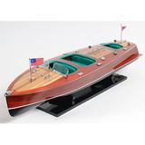 Old Modern Handicrafts Chris Craft Triple Cockpit Painted Model Boat Wood in Brown/Gray, Size 8.5 H x 32.0 W x 9.0 D in | Wayfair B035