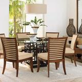 Tommy Bahama Furniture - Tommy Bahama Home Ocean Club 7 Piece Dining Set, Upholstered Chairs/Glass/Metal, Brown/Black/Clear, Medium