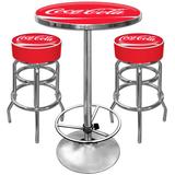 Bar Stool and Table Set - Trademark Global Coca Cola Ultimate Gameroom 3 Piece Bar Stool Table Set, Wood/Metal, Chrome, Small