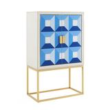 Jonathan Adler Sorrento Bar Cabinet Glass/Metal in Blue/White/Yellow, Size 58.0 H x 18.0 D in | Wayfair 33400