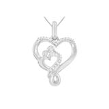 Women's Silver 1/10 Cttw Diamond Mother & Child Double Open Heart Necklace by Haus of Brilliance in Silver