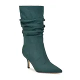 Nine West Women's Mycki Pointy Toe Ruched Dress Boots, Green, 6.5M