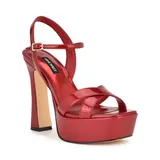 Nine West Women's Iriv Block Heel Platform Dress Sandals, Red, 6.5M