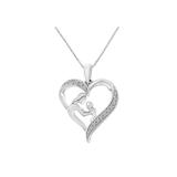 Women's Silver 1/10 Cttw Diamond Heart And Mother 18" Pendant Necklace by Haus of Brilliance in Silver