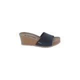 Mephisto Wedges: Slide Platform Boho Chic Blue Print Shoes - Women's Size 37 - Open Toe