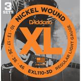 D'Addario EXL110 Regular Light Multi-Pack XL Nickel Wound Electric Guitar Strings (6- EXL110-3D