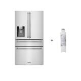 "ZLINE 36"" 21.6 cu. ft. 4-Door French Door Refrigerator with Water and Ice Dispenser and Water Filter in Fingerprint Resistant Stainless Steel (RFM-W-WF-36) Zline Kitchen and Bath RFM-W-WF-36"
