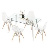 Costway 5 Pieces Rectangle Dining Table Set with 51 Inch Glass Tabletop-Gray