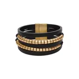 Belk Gold-Tone Black Leather Magnetic Bracelet, Gold