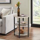 17 Stories Jakwan Oval End Table w/ 3-Tier Storage Shelves Wood in Gray, Size 17.8 H x 23.7 W x 15.0 D in | Wayfair