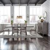 Gracie Oaks Carrielynn Rectangular Dining Table Wood/Upholstered Chairs in Brown/Gray | Wayfair D996C0CEB1C04EF9B5A8D9D19FC5B130