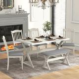 Red Barrel Studio® Rectangular 59.1" L x 35.4" W Dining Set Wood/Upholstered Chairs in White | Wayfair 6A53AE90C399463B9BF843C02D15DCEA