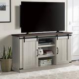 Gracie Oaks Wenzu 54.5"W Farmhouse Sliding Barn Door TV Stand for TVs up to 58 Inches, Open Shelves & Cabinets Wood in Brown/Gray | Wayfair