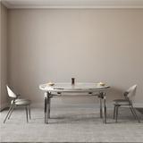 WOOD PEEK LLC Modern Simple Gray Folding Rock Plate Dining Table & Chair Combination, A Table w/ Four Chairs Metal/Upholstered Chairs in Gray/White