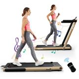Costway 2.25HP 2 in 1 Folding Treadmill with APP Speaker Remote Control-Yellow