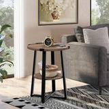 17 Stories Jalanda Tall End Table w/ 2 USB Ports, 2 Power Outlets, & 2-Tier Storage Shelves Wood in Black/Brown/Gray | Wayfair
