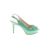 Nine West Heels: Pumps Platform Cocktail Party Green Print Shoes - Women's Size 7 1/2 - Peep Toe