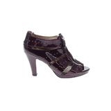 Sofft Heels: Slip-on Chunky Heel Cocktail Party Purple Print Shoes - Women's Size 8 - Peep Toe