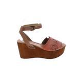Liendo Wedges: Pink Print Shoes - Women's Size 8 1/2 - Peep Toe