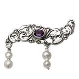 Cultured pearl and amethyst brooch pin, 'Misty Dew'