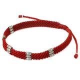 950 Silver Accent Braided Wristband Bracelet from Thailand 'Karen Bamboo in Scarlet'