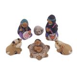 'Mapuche-Themed Ceramic Nativity Scene from Peru (7 Pcs)'