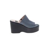 Nine West Mule/Clog: Slip-on Platform Casual Blue Print Shoes - Women's Size 9 - Peep Toe