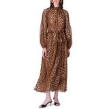 Leopard Print Long Sleeve Chiffon Dress