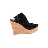 SODA Wedges: Slip-on Platform Boho Chic Black Print Shoes - Women's Size 5 1/2 - Peep Toe