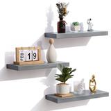 Ebern Designs Solid Wood Wall Mounted Shelves Floating Shelves for Bathroom Kitchen Living Room Wood in Gray, Size 1.0 H x 17.0 W x 6.7 D in Wayfair