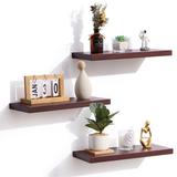 Ebern Designs Solid Wood Wall Mounted Shelves Floating Shelves for Bathroom Kitchen Living Room Wood in Black, Size 1.0 H x 17.0 W x 6.7 D in