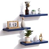 Ebern Designs Solid Wood Wall Mounted Shelves Floating Shelves for Bathroom Kitchen Living Room Wood in Blue, Size 1.0 H x 17.0 W x 6.7 D in Wayfair