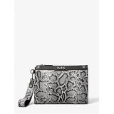 Michael Kors Varick Large Snake Embossed Leather Pouch Black One Size
