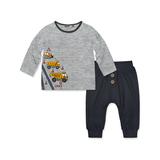 Little Millie Boys' Sweatpants Construction - Gray Construction Truck Snap Long-Sleeve Tee & Charcoal Joggers - Infant & Toddler