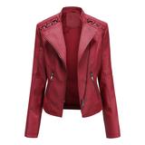 Danqi Women's Leather Jackets Red - Red Pocket Moto Jacket - Women