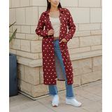 Lily Women's Non-Denim Casual Jackets RED - Red & White Polka Dot Pocket Button-Up Duster - Women & Plus