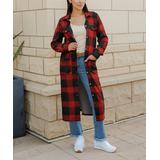 Lily Women's Non-Denim Casual Jackets RED - Red & Black Buffalo Check Pocket Button-Up Duster - Women & Plus
