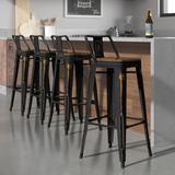 Trent Austin Design® Maresca Bar & Counter Stool w/ Wood Seat & Backrest Wood/Metal in Black/Brown, Size Counter Stool (24" Seat Height) | Wayfair
