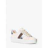 Michael Kors Poppy Metallic and Signature Logo Stripe Sneaker Silver 10