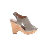 Franco Sarto Heels: Slingback Platform Bohemian Gray Print Shoes - Women's Size 7 1/2 - Peep Toe