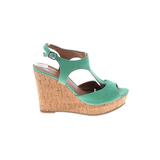 BP. Wedges: Green Print Shoes - Women's Size 7 1/2 - Peep Toe