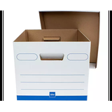 Office Depot Brand Medium Quick Set Up Corrugated Medium-Duty Storage Boxes With Lift-Off Lids And Built-In Handles, Letter/Legal Size, 15in x 12in x 10in, White/Blue, Pack Of 5