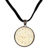 Leather and cow bone pendant necklace, 'Gecko's Bloom'