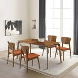 George Oliver Jennelle 5 Piece Rectangular Dining Table Set in Rubberwood & Fabric Wood/Upholstered in Brown, Size 30.0 H x 63.0 W x 35.5 D in