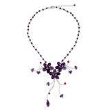 'Floral Cascade' - Hand Made Floral Beaded Amethyst Necklace